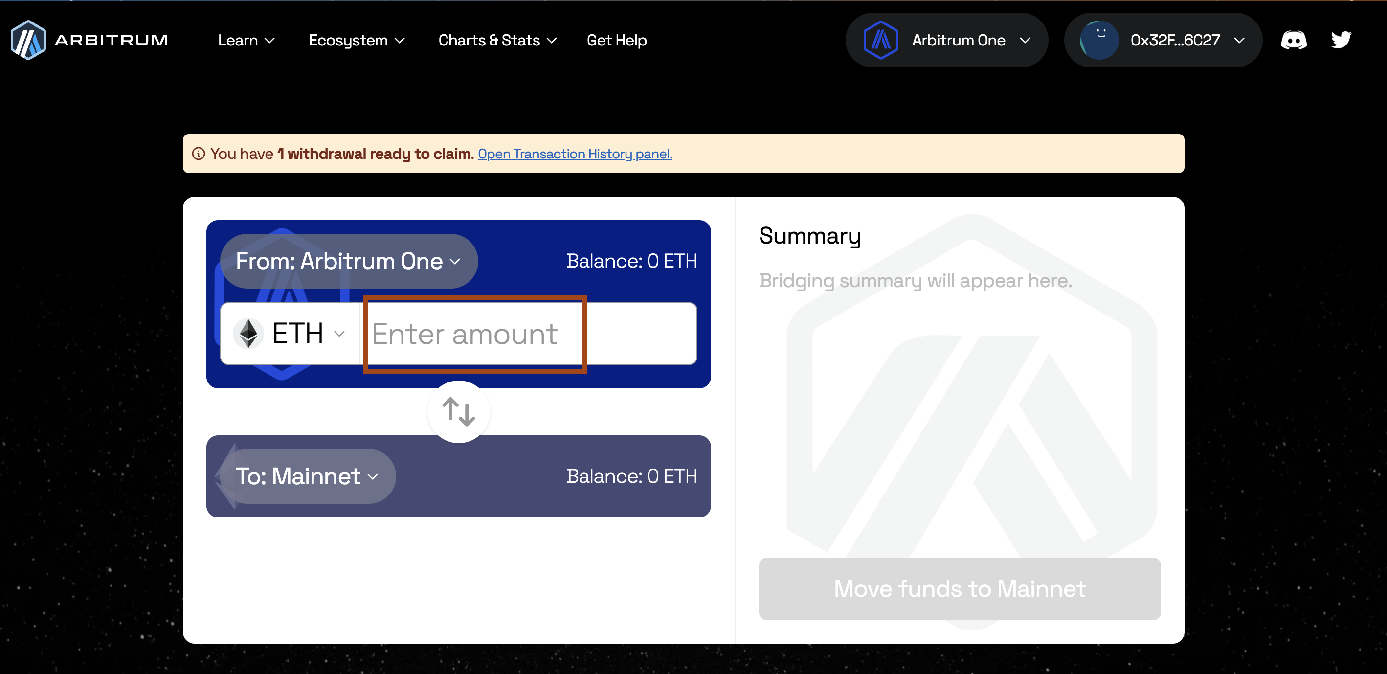 Enter the amount of token to withdraw